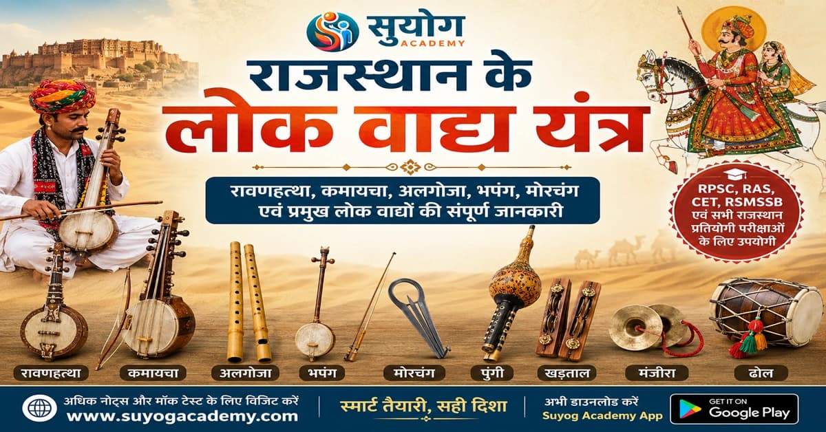 राजस्थान के 5 लोक वाद्य — रावणहत्था से अलगोजा — CET/RAS PYQ के साथ (2026 Free Notes)
