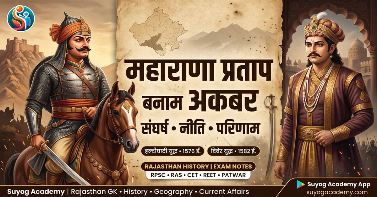 प्रताप vs अकबर — हल्दीघाटी से दिवेर — CET/RAS PYQ के साथ (2026 Free Notes)